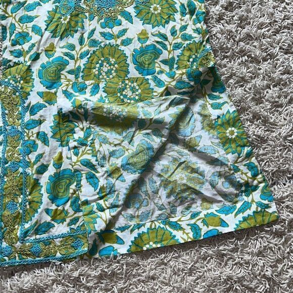 GRETCHEN SCOTT DESIGNS Embroidered Green White & Aqua Foliage Tunic Pullover XS - Picture 5 of 16